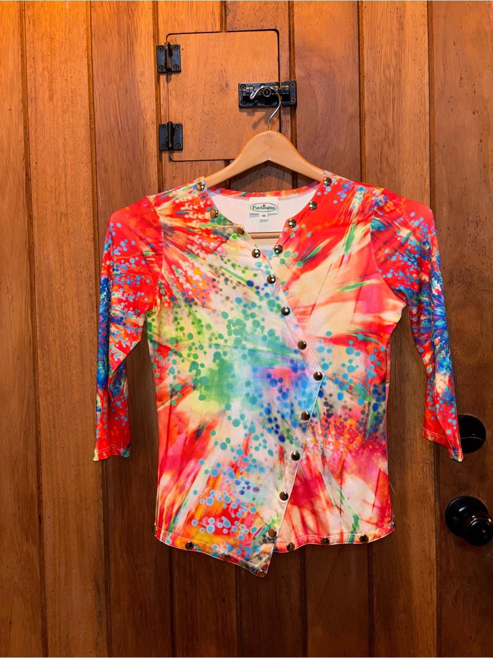 Patchington Bright Multicolor Tie-Dye Button-Front Women’s Top